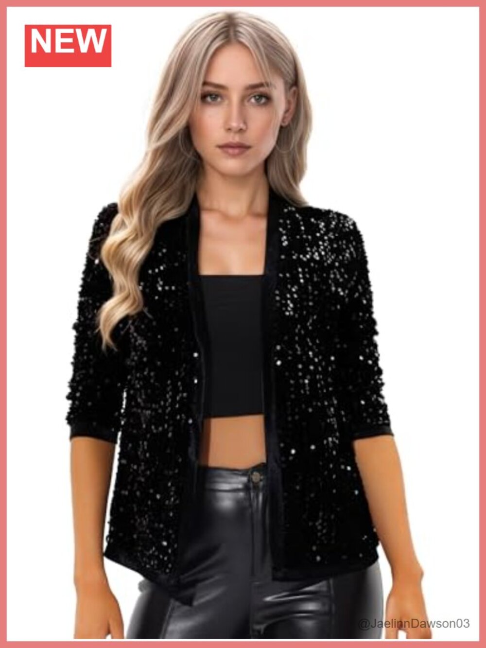 Sequin Velvet Cardigan 3/4 Sleeve Open Front Blazer
